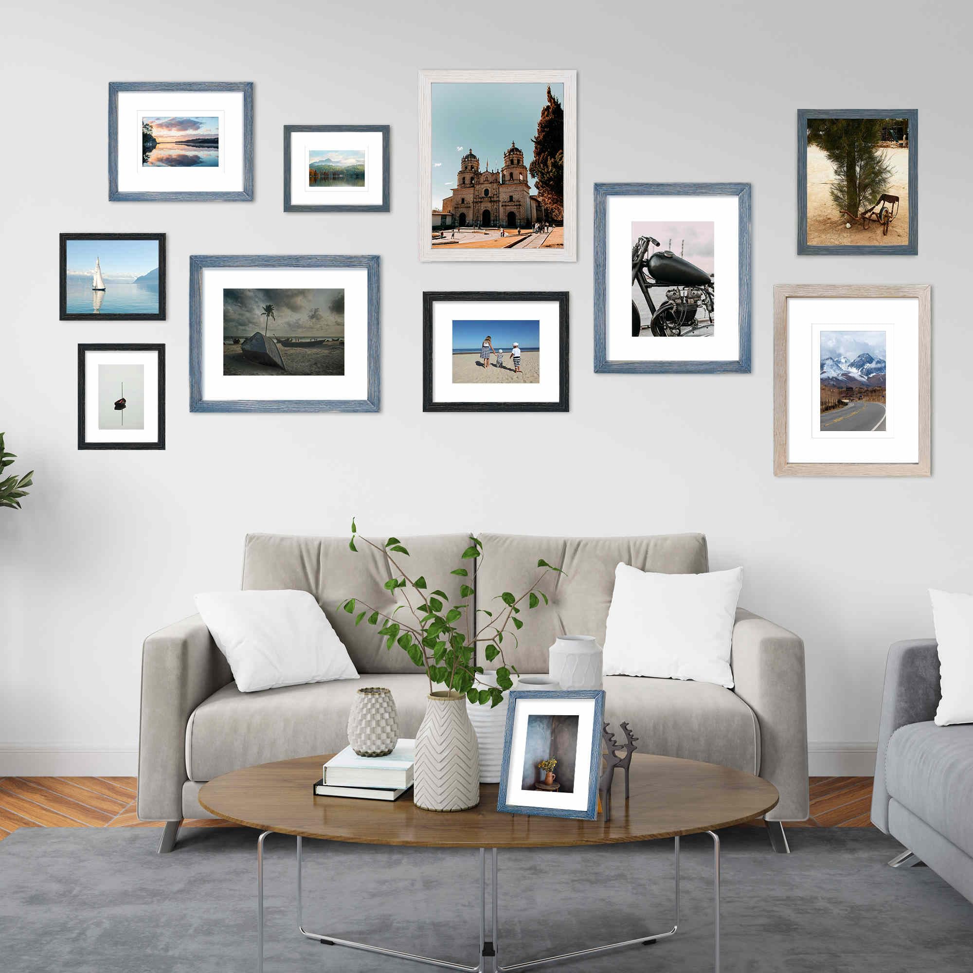 8x10 Hanging Picture Frames,Solid Wood,Not Glass,Display Pictures 4x6,5x7 with Mat or 8x10 Without Mat,Stable Sturdy Picture Fra